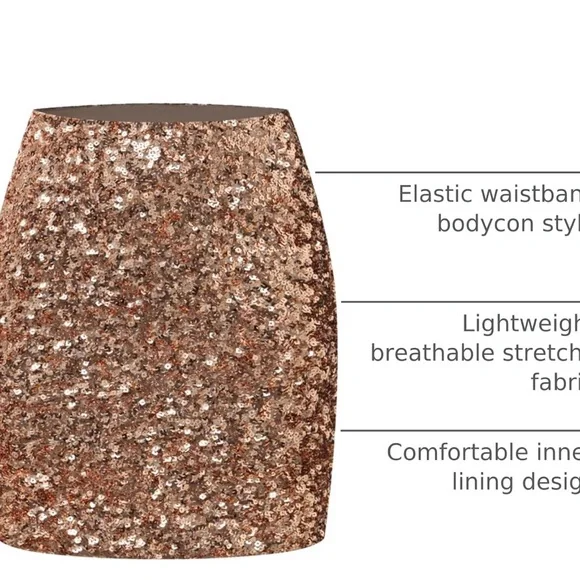 NWT O’Thread & Co Women’s Sequin Gold Bodycon Skirt - Picture 2 of 2
